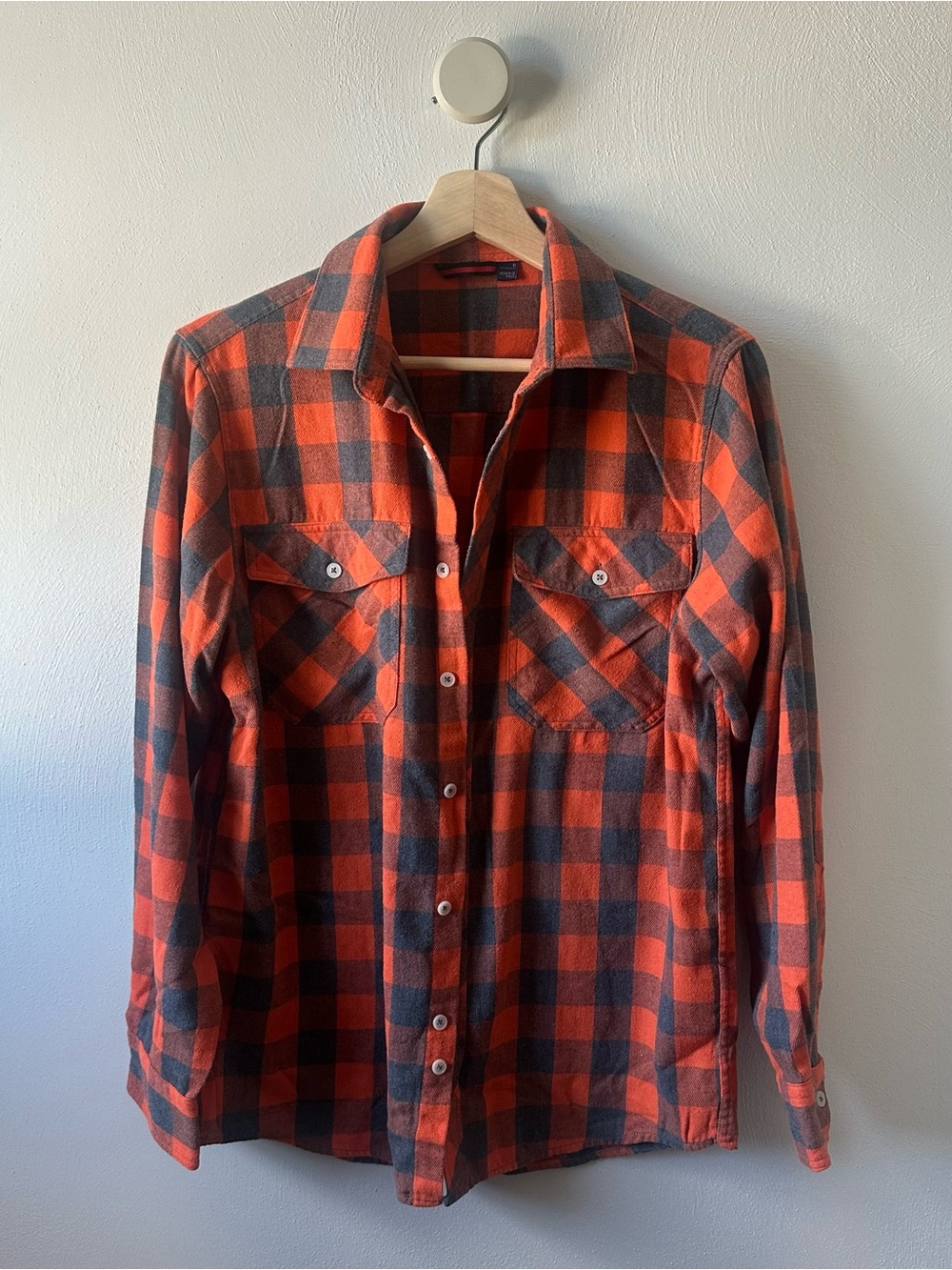 Men's Orange and Gray Plaid Flannel Shirt